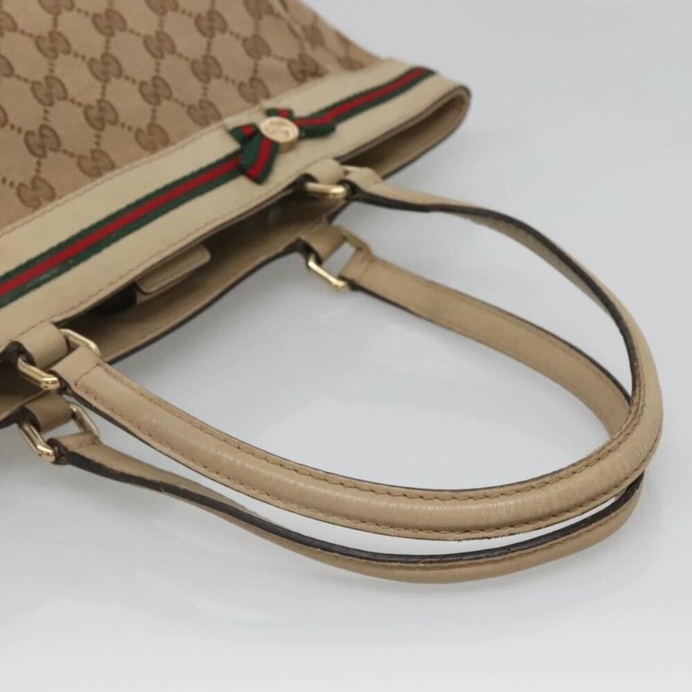 GUCCI GG Canvas Web Sherry Line Tote Bag Beige Gold 257062 Auth 140783 - Picture 8 of 16